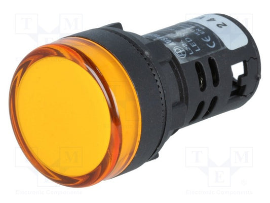 YELLOW LED INDICATOR LIGHT 230V AC 22.5MM 28MM DIA ET7151