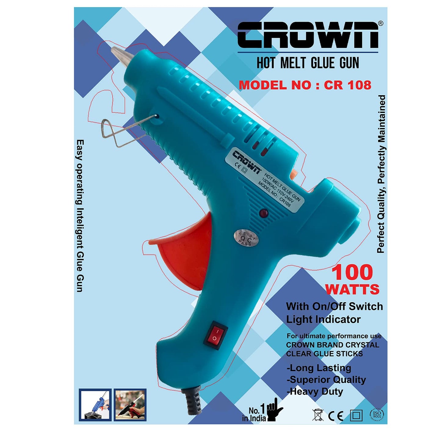 100 Watt Professional Crown Hot Melt Glue Guns CR 108 ET8687