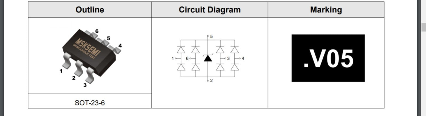 SRV05-4 SOT-23-6 ESD and Surge Protection ARRAY A2050