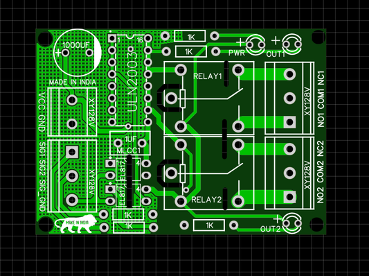 PCB FOR 2 channel RELAY MODULE with optocoupler input 62x44mm ET9716