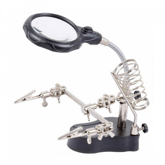 SOLDERING IRON PCB STAND TE-801 WITH Magnifying Glass with LED Light lens ET6175