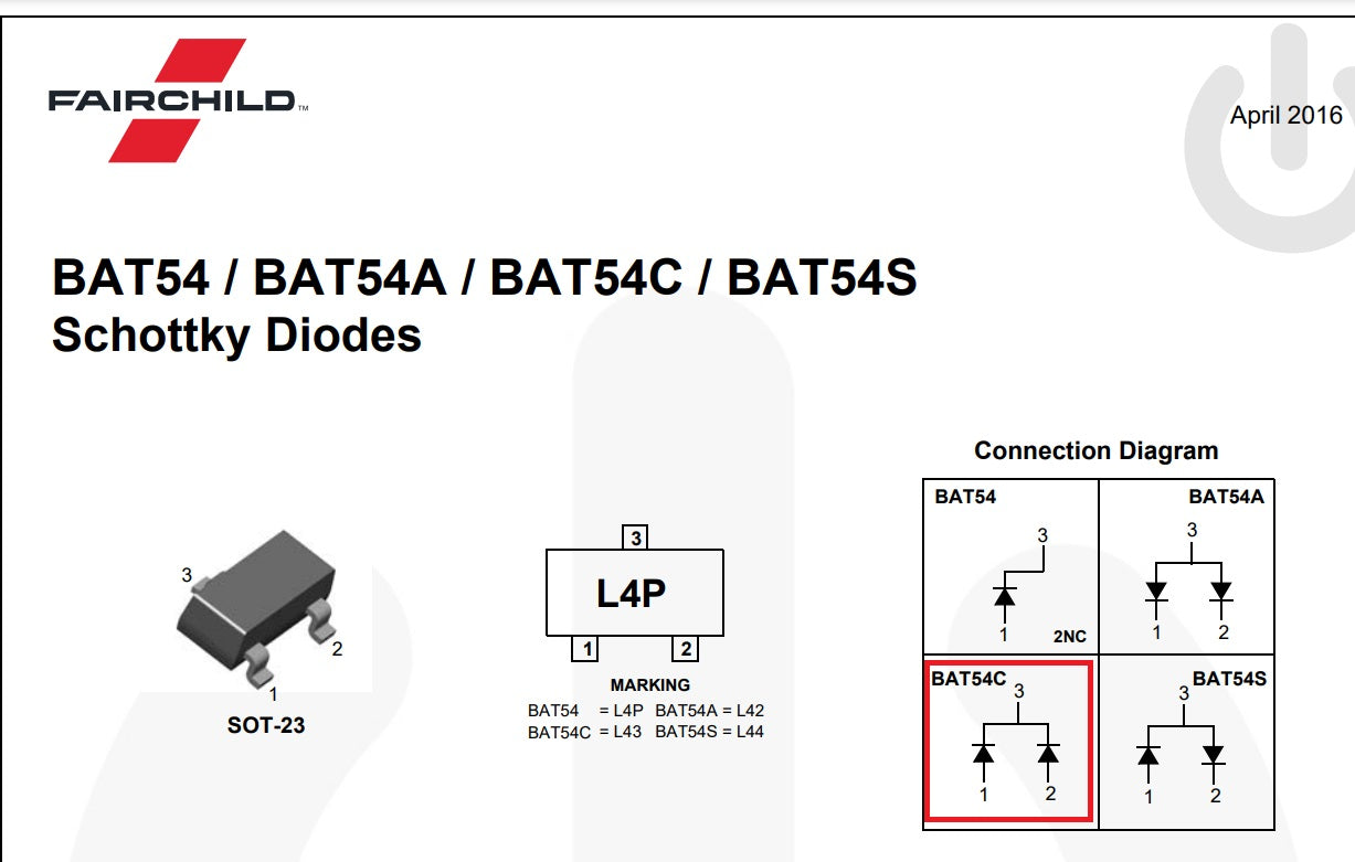 BAT54C Diode Schottky FSC SOT23 0.2A 30V L43 ET7892