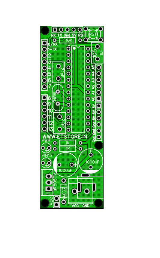 ATMEGA328 OR ATMEGA8 BREAKOUT BOARD PCB ONLY WITH 7-12V INPUT SUPPORT ET5860