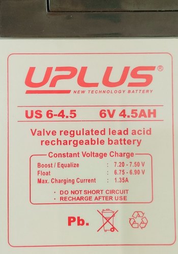 UPLUS 6V 4.5ah Battery Sealed Lead Acid Rechargeable ET8719